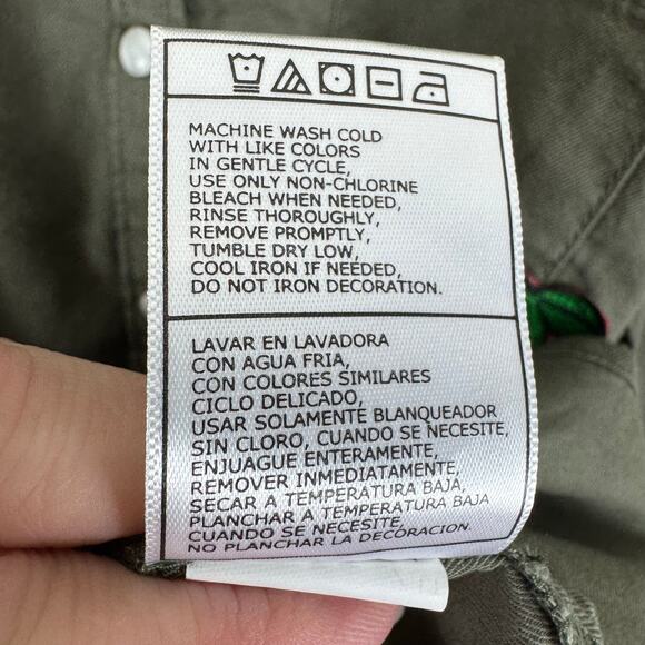 Tractr NWT Army Green Long Sleeve Snap Up Shirt Patches Cotton Girls Size 10 12 - Picture 9 of 9